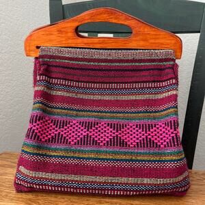 Pizon Hand Bag Pink Multicolor Tote Hand-woven 12x10